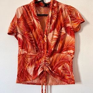 Tropical palm tree bright orange crop top size small